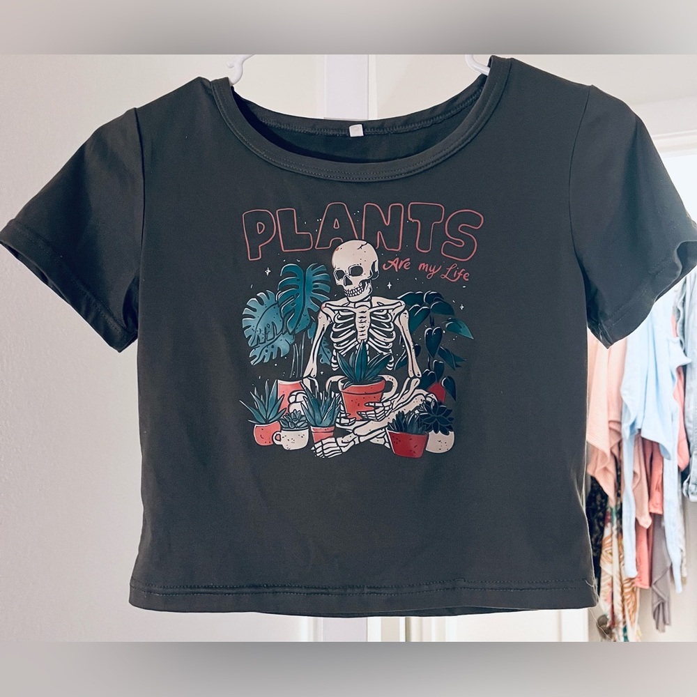 Skeleton and Plants Graphic Crop Top